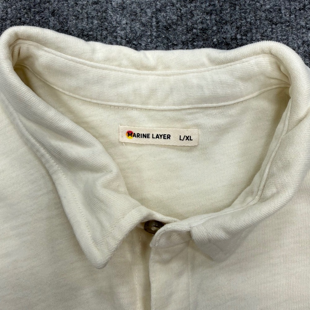Marine Layer Mens L/XL Cream Cotton Slub Short Sleeve Button Down Pocket Shirt - Picture 5 of 10